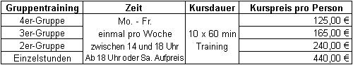 Preise Kinder, Jugendliche und Studenten