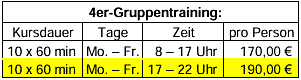 Preise 4er-Gruppentraining